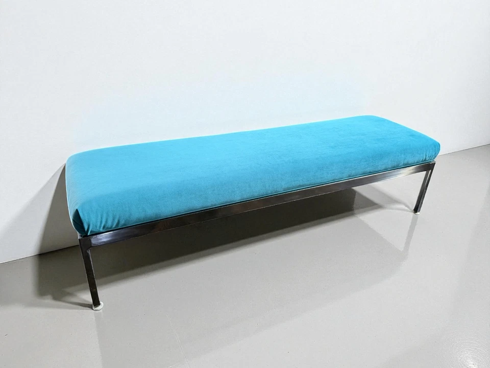 Banco vintage moderno de mediados de siglo MCM Florence Knoll estilo cromo y terciopelo Foto 4 de 4