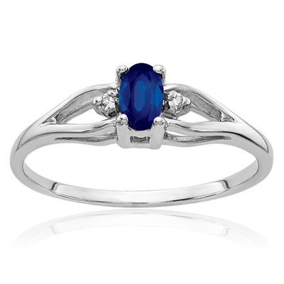 14K Solid White Gold 0.35 ct Blue Sapphire Diamond Accent Promise Ring Oval