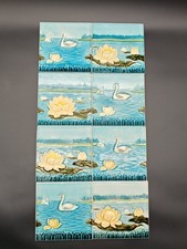 8 x antike Jugendstil Fliesen 15x15 cm &ndash; Schw&auml;ne und Seerosen rar