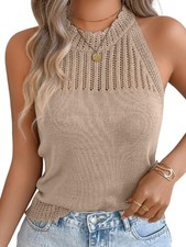 Women's Summer Knit Tank Tops Racerback High Neck Lightweight Sweater Vest