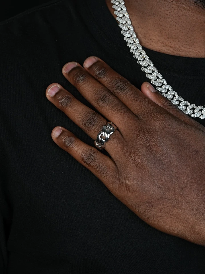 Mens Miami Cuban Link RING 14k Gold Rhodium Plated 925 Silver Pinky Wedding Band - Image 2 of 4