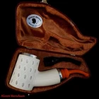 AGovem Handcarved LARGE Poker Block Meerschaum Smoking Pipe W Silver AGM-1664