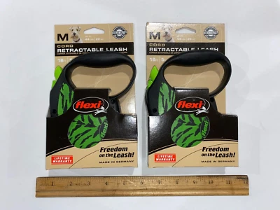Two (2) NEW Flexi 16-FT (Cord) Retractible DOG LEASH Medium 44 lbs Safari Green