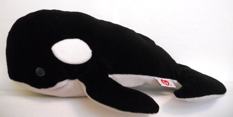 Ty Pillow Pals Orca Whale 14.5 Inch Long Stuffed Toy 1997 (No Hang Tags)