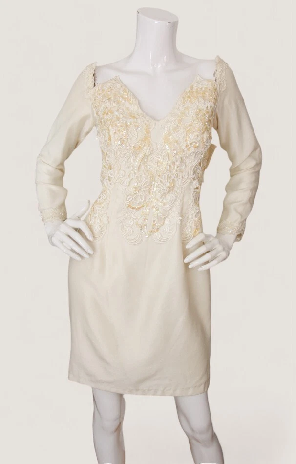 Jessica McClintock Vintage Dress Lace Pearl Rosette Bridal Wedding Party NWT 6 - Image 4 of 4