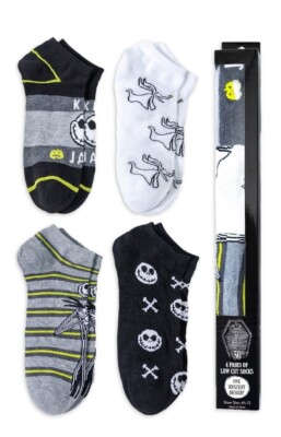 30th Tim Burton Nightmare Before Christmas 4 Pairs Low Cut Socks 6 1/2 - 12 