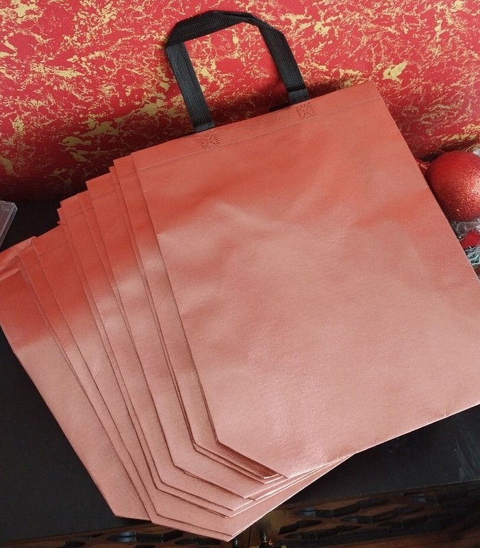 NEW Set of 13 Reusable Large Black Handles Rose Gold Party Tote Gift Bags