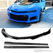 1LE Style Glossy Black Front Bumper Lip Side Skirt For 2016-2024 Chevy Camaro