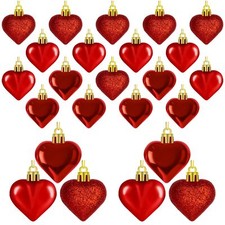 24PCS Heart Shaped Ornaments, Red Heart Shaped Ornaments, Valentines Heart Ha...