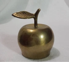 Vtg Brass Apple Dinner Bell w/ One Leaf Figurine Service Convalescence 2-3/4" T