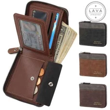 Mens Bi-Fold RFID Blocking Leather Wallet Credit Card ID Holder Zipper Purse USA