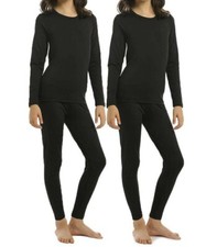 2 Sets Girls Thermal Underwear Set Long Johns Fleece Lined Base Layer Top Bottom