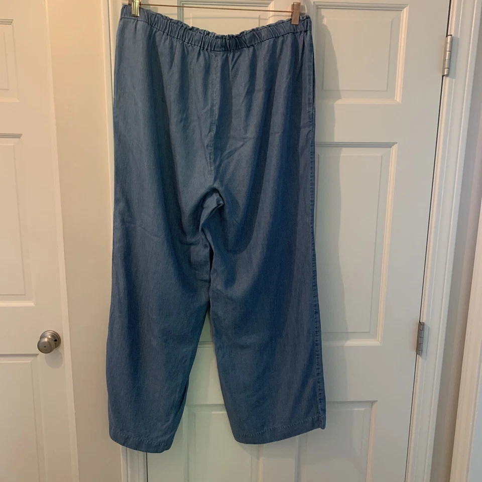 Ann Klein Drawstring Lyocell Chambray Look Wide Leg Pants Women's Plus 1X Blue - Image 2 of 4
