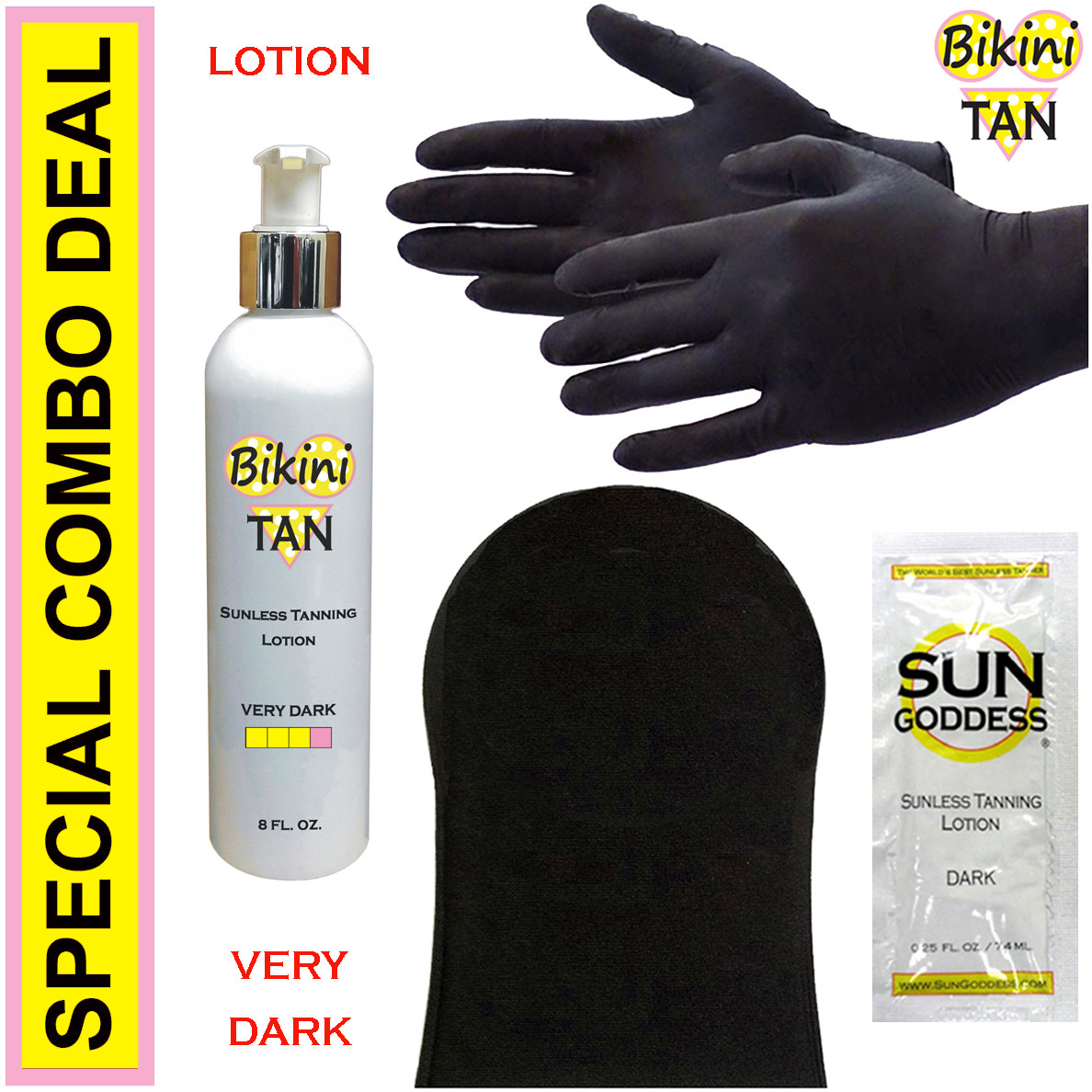 BIKINI TAN - Sunless Self Tanning Lotion - VERY DARK - 8 oz + Best Tanner Mitt!
