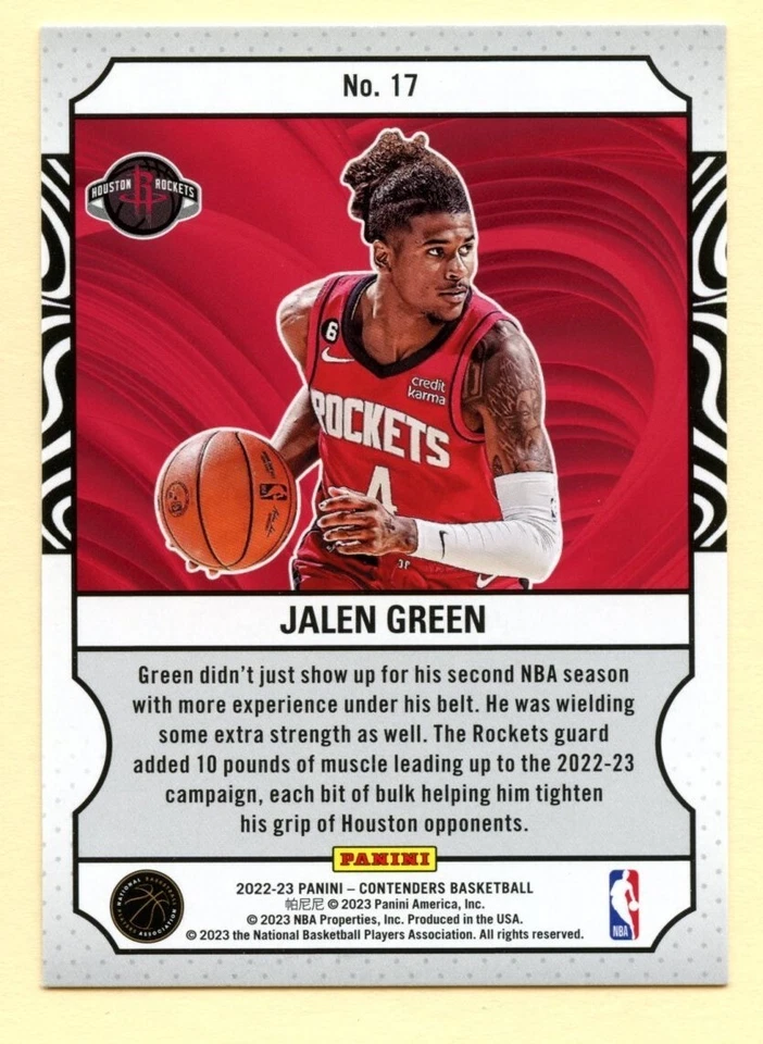 2022-23 Panini Contenders Basketball Jalen Green Game Night Ticket #17 Rockets - Image 2 of 2