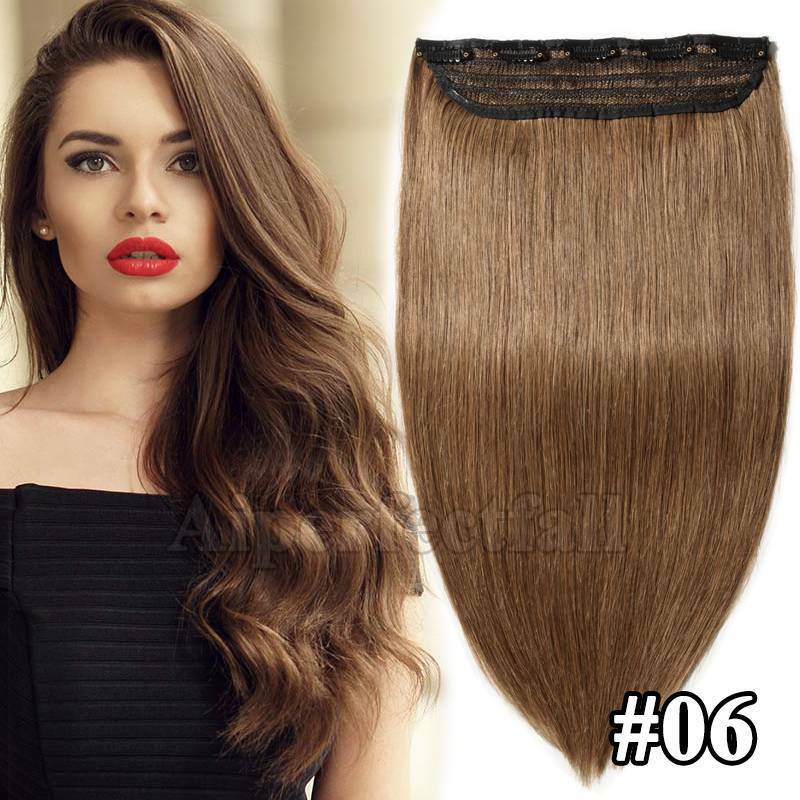 Top Remy Clip in 100% Human Hair Extensions One Piece Weft Full Head 8-24\