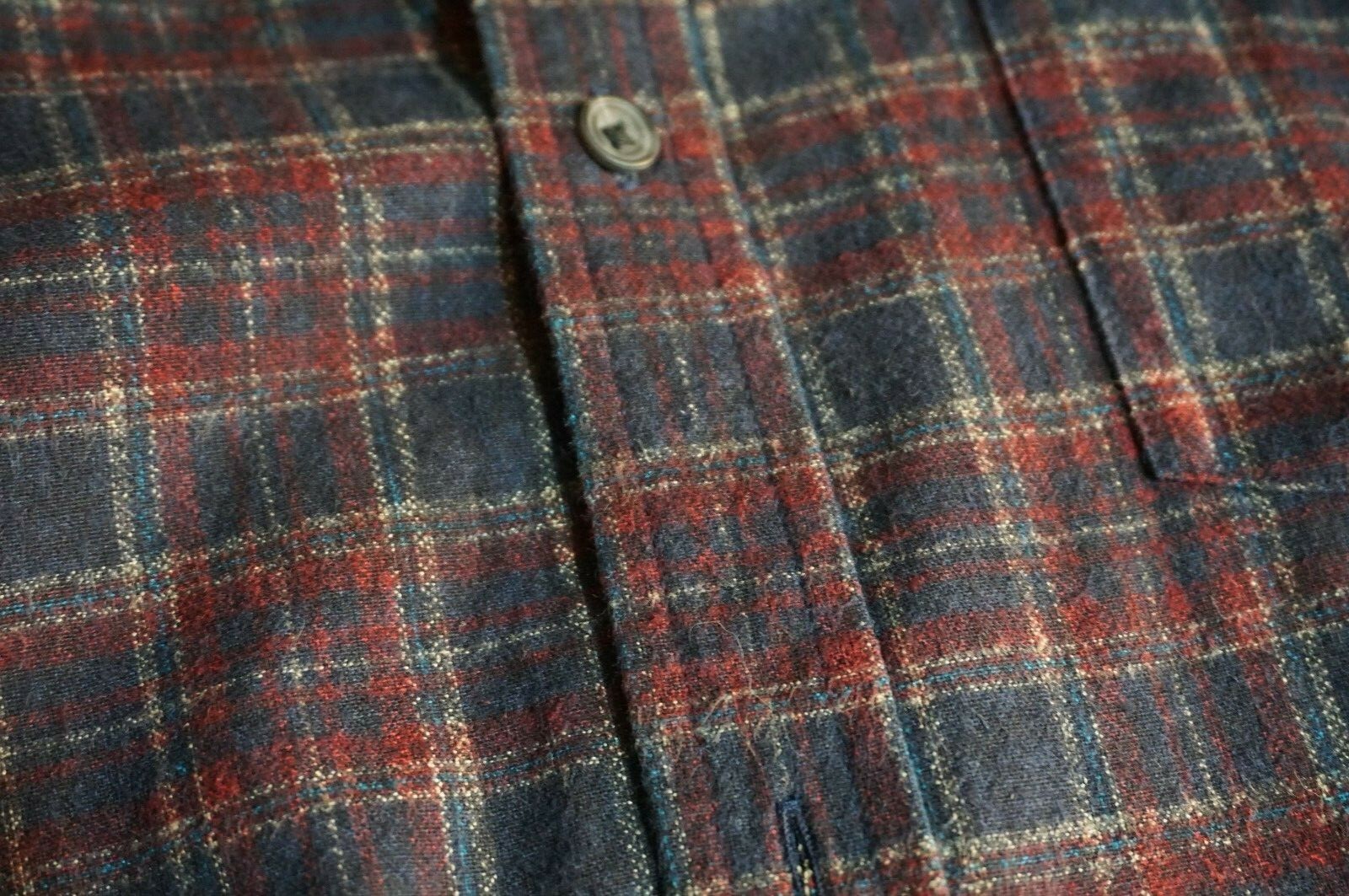 Mens dark red blue brushed cotton check plaid collared shirt BNWT Men's XL image 4