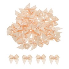40Pcs Mini Light Orange Ribbon Bow with Pearl 1" Ribbon Flowers Applique