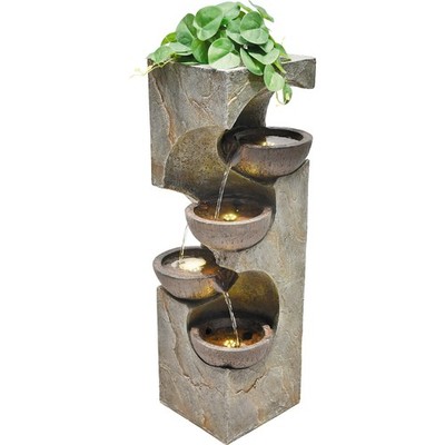 Granimex Joy Polystone 4-Eck-Wassersäule mit Überlaufschalen inkl. Pumpe und LED