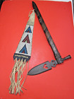 1800S NATIVE AMERICAN PIPE TOMAHAWK BEADED DROP BRANDED TACKED HEART CUTOUT RARE — photo 1