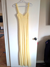 Windsor Yellow Beaded Sequin Mesh V-Neck Spaghetti Strap Long Gown Dress S