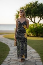 LOFT Beach Palm Linen Cotton Cutout Twist Midi Dress Black Sz 10 Summer Resort