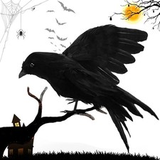 Artificial Realistic Woodland Black Crows Birds Garden Halloween Decor