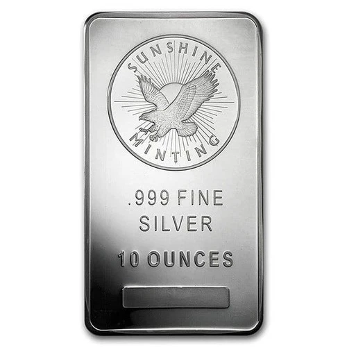 10 oz. Sunshine Minting Silver Bullion Bar in Air-Tite Acrylic Holder