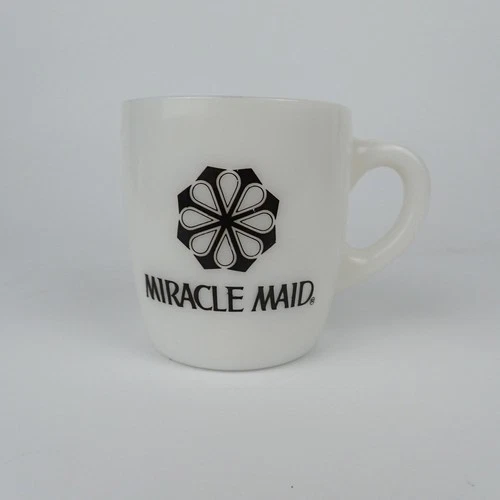 Vintage Miracle Maid Milk Glass Coffee Mug White Advertising Logo