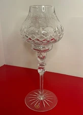 Rogaska GALLIA Cut Crystal 2-pc Tall Candle Lamp Floral Criss Cross #2