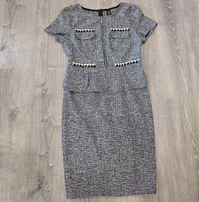 peplum tweed dress Handmade Black Tweed Boucl Dress: Elegant Peplum Design