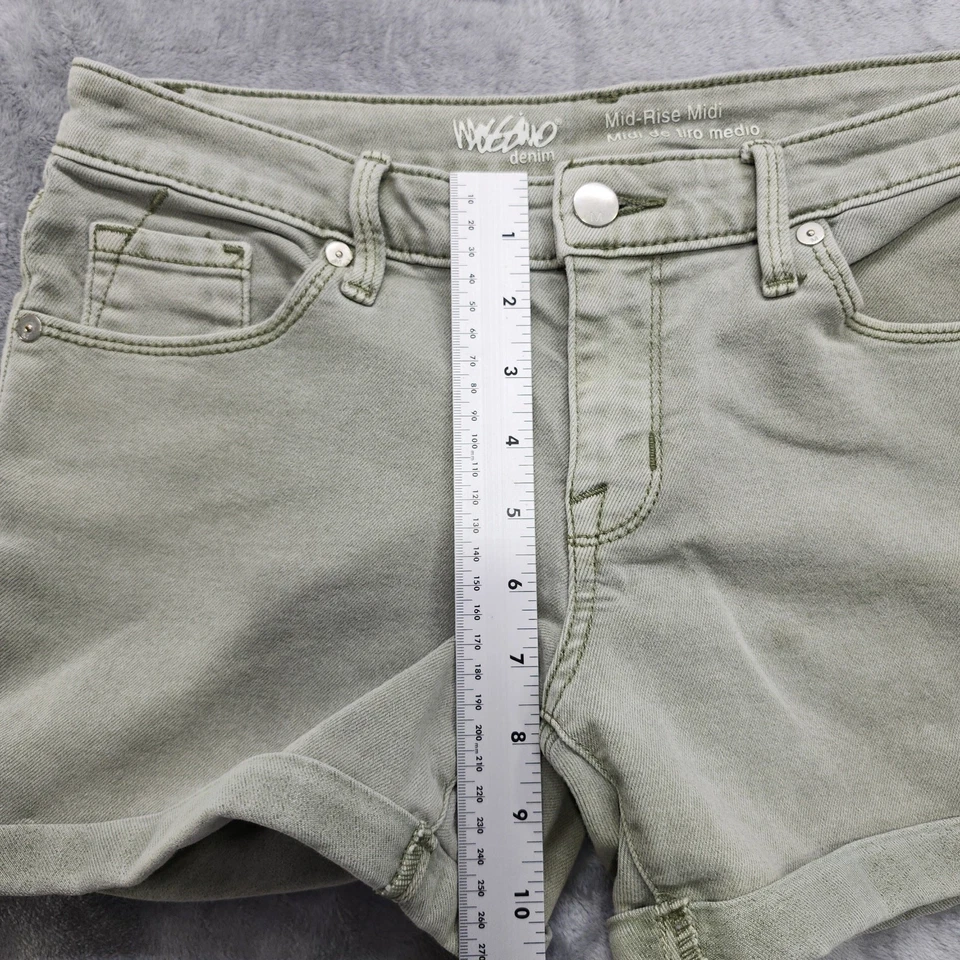 Pantalones Cortos Mossimo Para Mujer 6/28R Verde Tiro Medio Midi Puños Elastizados Denim Informales Foto 3 de 4