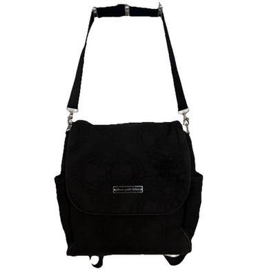 PETUNIA PICKLE BOTTOM Diaper Bag Backpack Embossed Black Floral Boxy Quilted