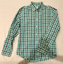 JCP Men's M Green/Blue/White Plaid Cotton Dress Shirt Button-Down 32/33