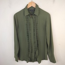 Banana Republic Button Down Blouse Small Pleated Ruffle Professional Olive