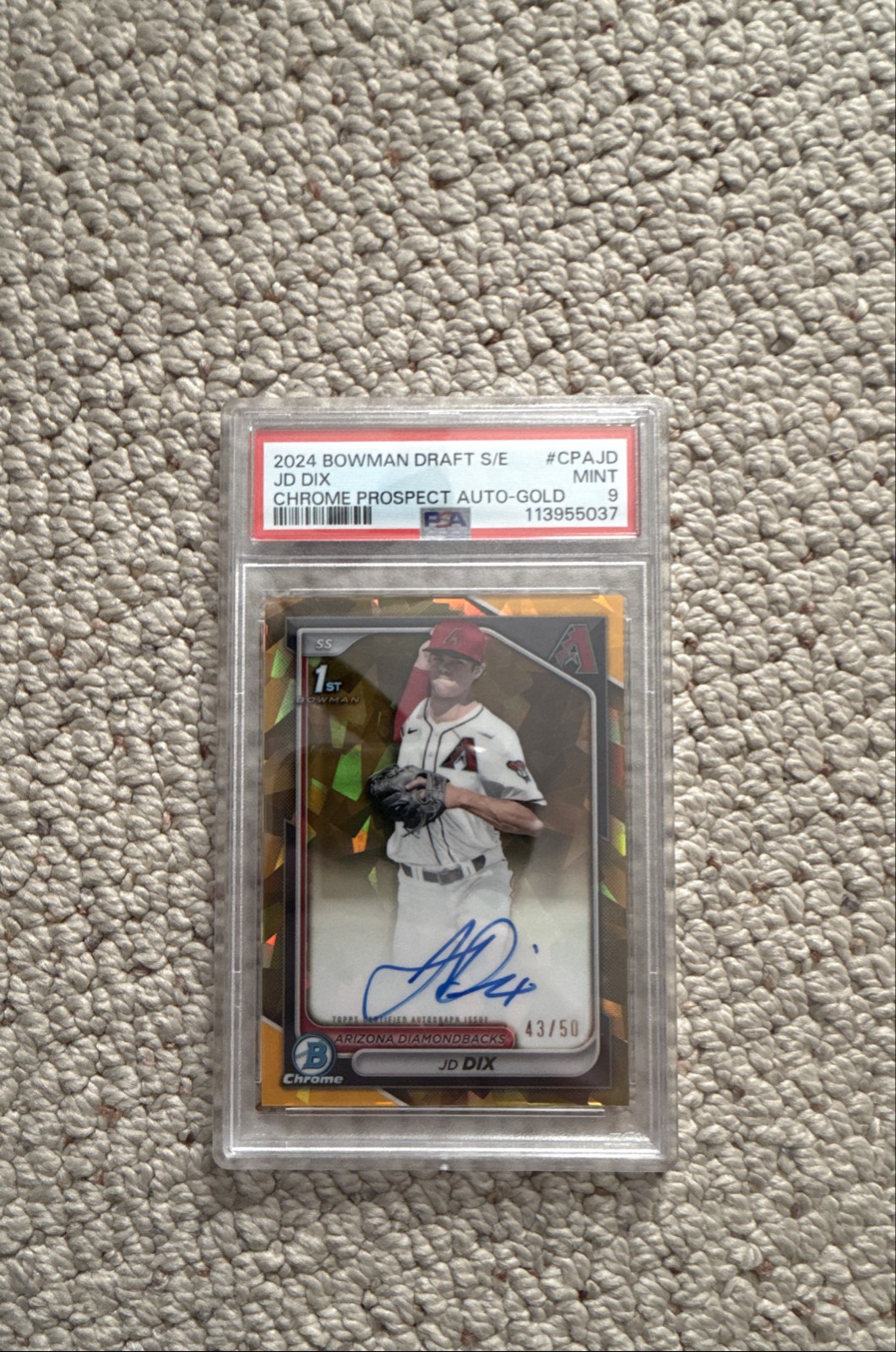 2024 Bowman Draft - Chrome Prospect Autographs JD Dix #CPA-JD Gold Refractor /50