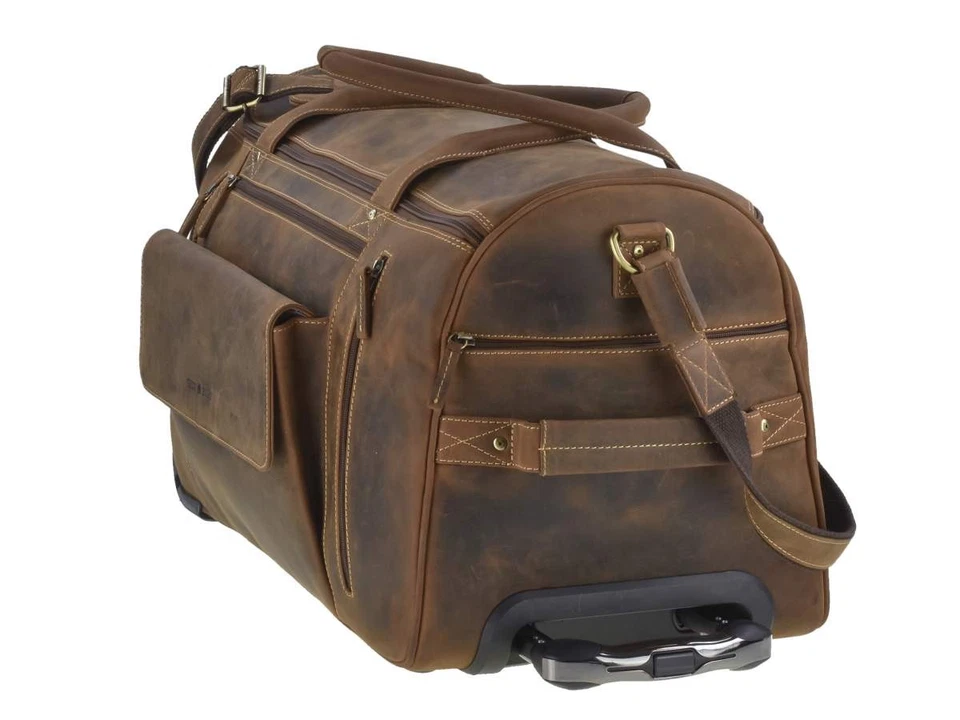 Greenburry Reisetasche mit Rollen Leder Trolley antikbraun 54x37x31cm - Bild 4 von 4