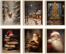 Kizbook Vintage Christmas Wall Art Prints, Santa Claus Christmas Holiday Art ...