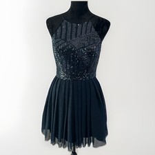 Be Darlin Navy Blue Sequin Halter Skater Dress Sleeveless High Neck Size 7/8