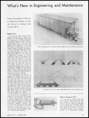 1953 Pullman Chicago Ballast Freight Train Cars Artist Drawings Article Print Ad