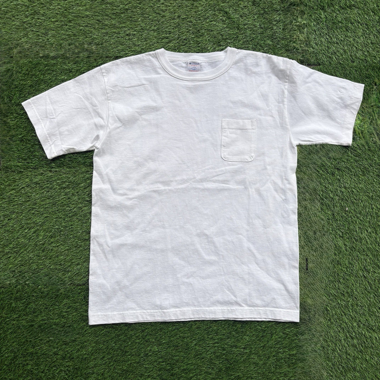 VTG CHAMPION T1011 Heavyweight Pocket Jersey T Shirt 90s USA White Size Large