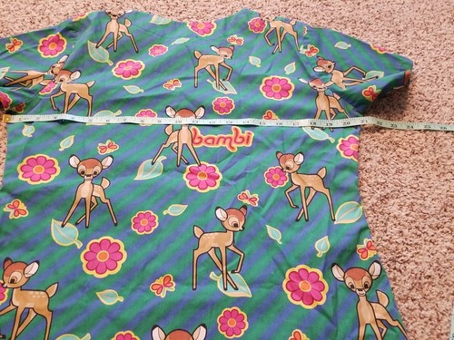 Bambi Scrub Deer Fawn Flowers Leaves Green Top Size Small Vneck Short Sleeve - Picture 6 of 8