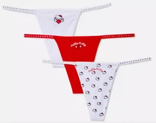 New 3pk Hello Kitty Thongs Diamante Red White Underwear Pants Lingerie Primark