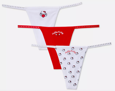 New 3pk Hello Kitty Thongs Diamante Red White Underwear Pants