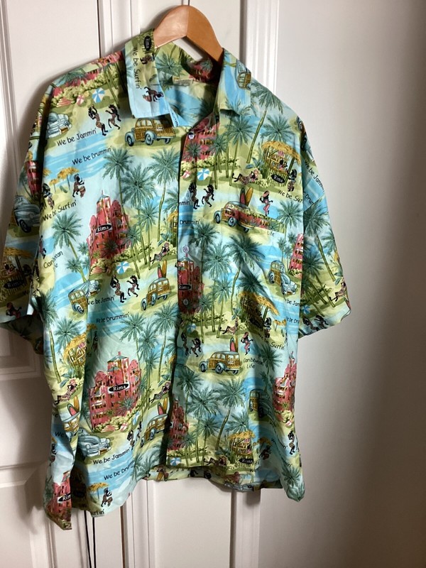 Rina mens JAMAICA hawaiian style shirt.  2XL, colorful, “WE BE JAMIN”