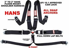 Hans Racing Harness 6 Point Floor Mount 3 Cam Lock Sfi 16.1 Black