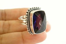 Rectangle Purple Amethyst Solitaire Sterling Silver Ring Size 6.25 7.25 8.75 9