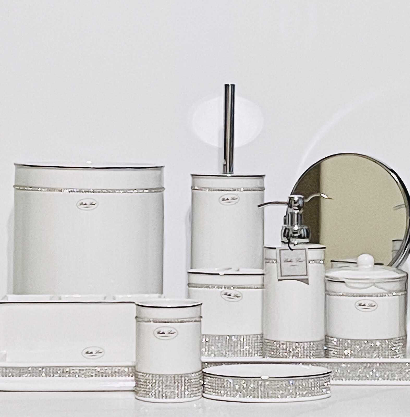 Bella Lux White Ceramic w/ Crystal Rhinestones Bathroom Vanity Access