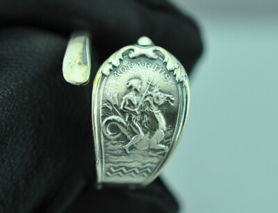 Zierlicher massiver 925 Sterling Silber Wassermann Sternzeichen Geburtstag verstellbarer Löffelring