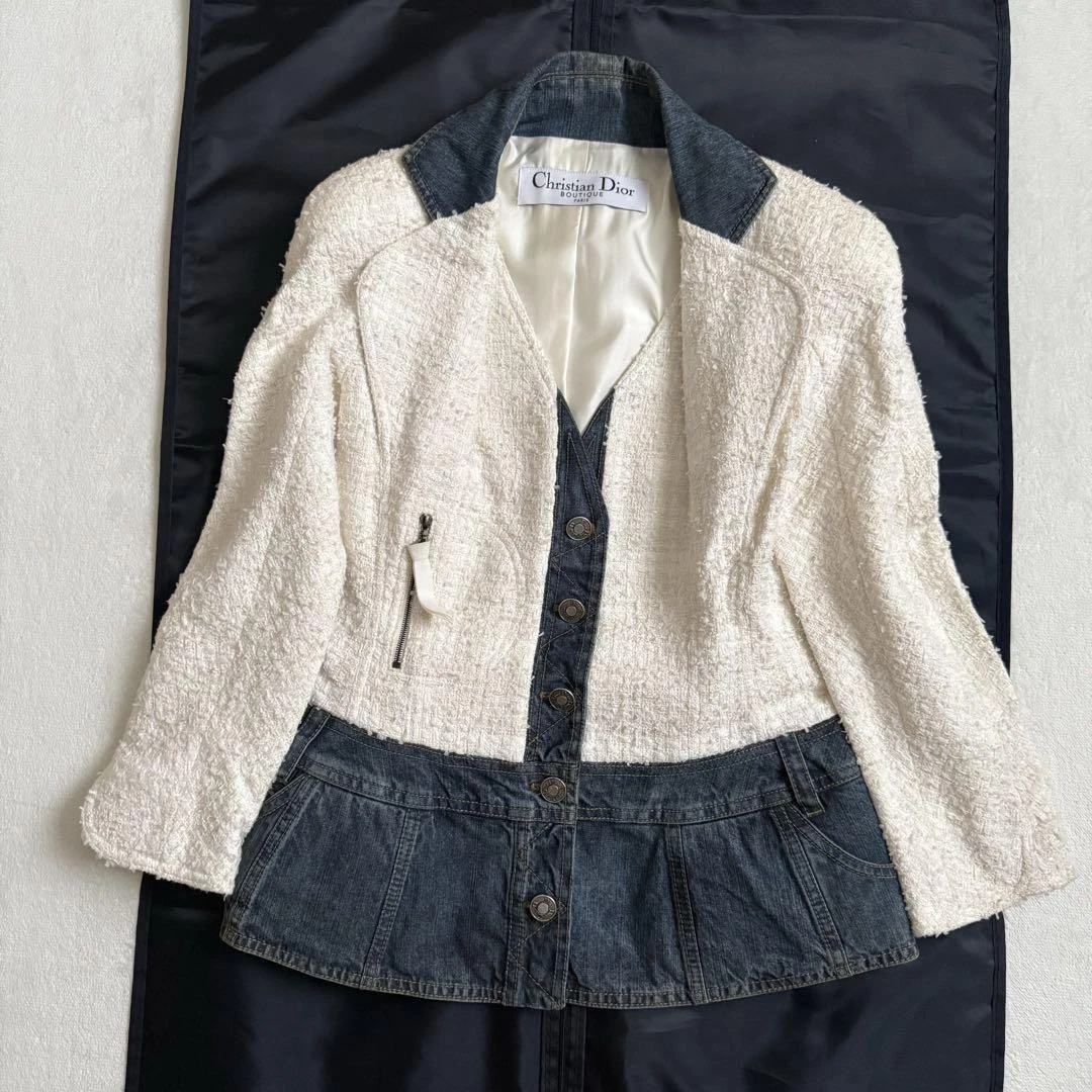 [Ottime condizioni] Christian Dior Galliano epoca tweed giacca denim bianco
